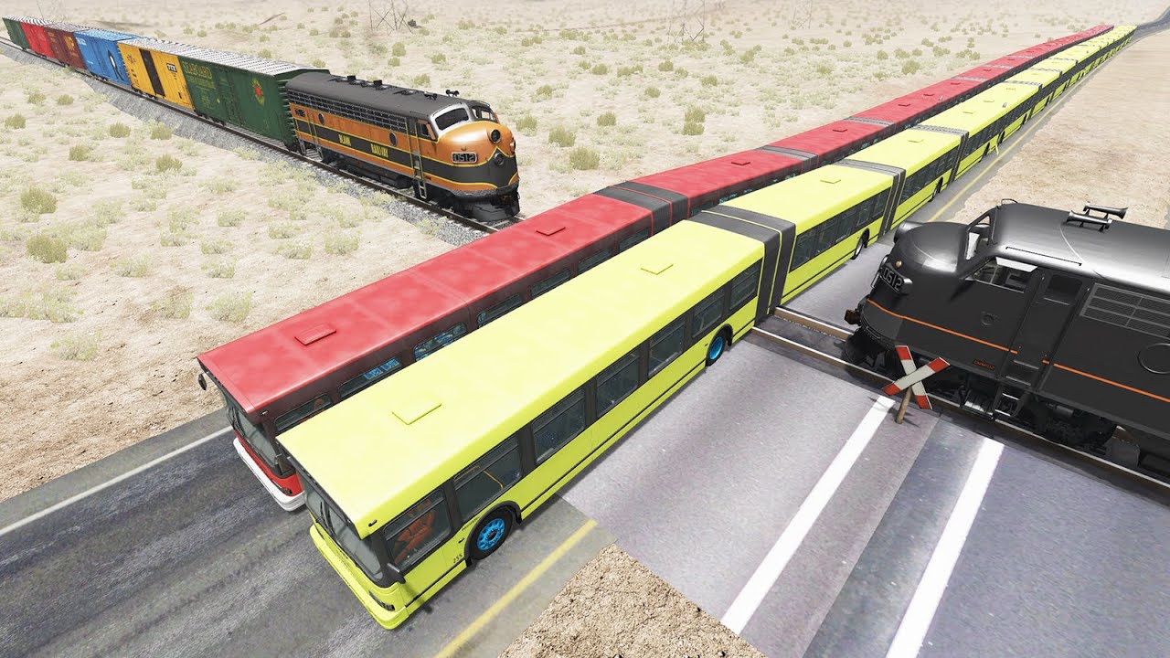 Long Articulated Bus Accident on Rail #51 - Beamng.Drive | Dancing Cars