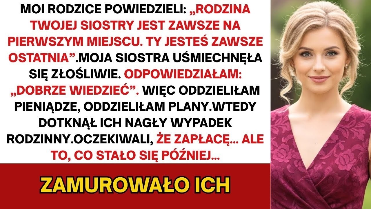 Moi rodzice powiedzieli, “Rodzina siostry pierwsza. Ty ostatni” Odpowiedziałam, “Dobrze wiedzieć.”