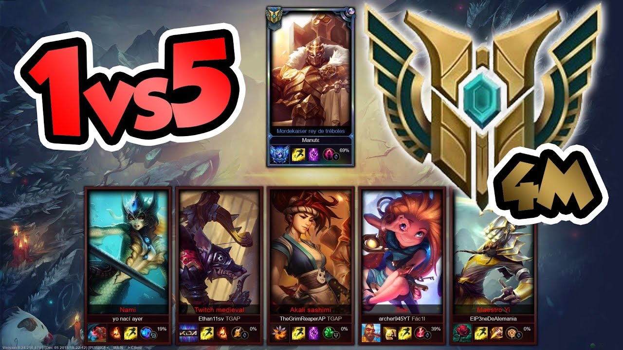 1VS5 ¡LOCURA DE ONESHOTS! ¡OTP MORDEKAISER 4M VS 5 BRONCES!