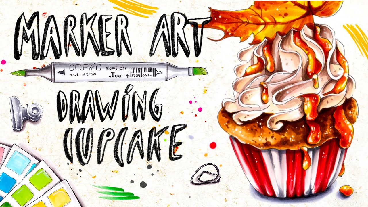 How to Draw a Cupcake with Copic Markers || Drawing Realistic Cupcake || Autumn drawing ideas