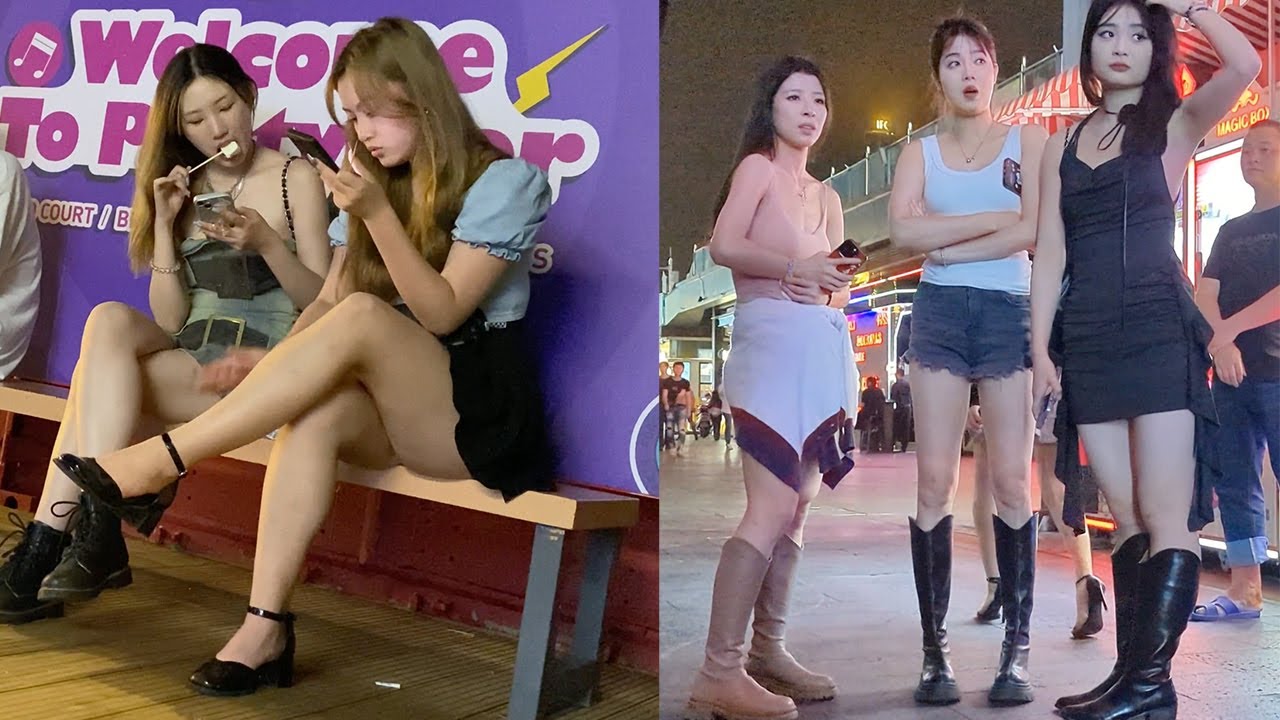 Wonderful nightlife in Guangzhou，China！beautiful girls are waiting for whom？ 街拍中国广州夜景，打扮漂亮的女孩，为谁而等待？