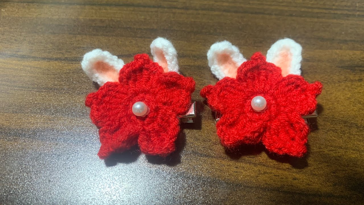 Móc Kẹp Tóc Hoa Thỏ | Crocheted Bunny Flower Hair Clip
