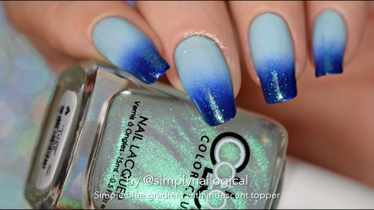 Easy gradient nail art with iridescent top coat