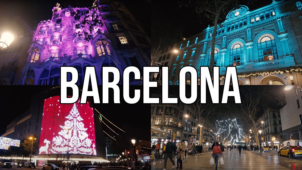 BARCELONA Spain - Beautiful CHRISTMAS Lights Walking Tour (4K/60FPS)