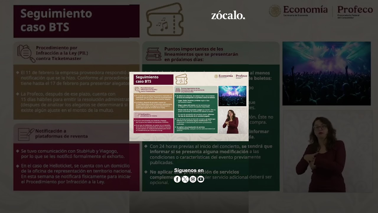 Profeco presenta avance de lineamientos para endurecer control a boleteras tras pol&eacute;mica con BTS