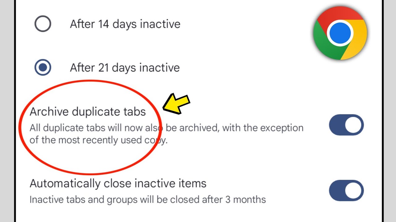 Archive duplicate tabs settings on chrome