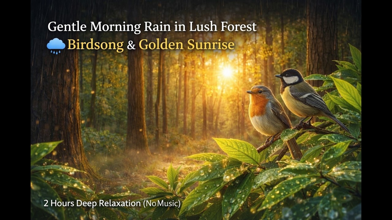 Morning Forest Rain Sounds: Gentle Drizzle, Birdsong & Golden Sunbeams, Deep Calm & Sleep (No Music)