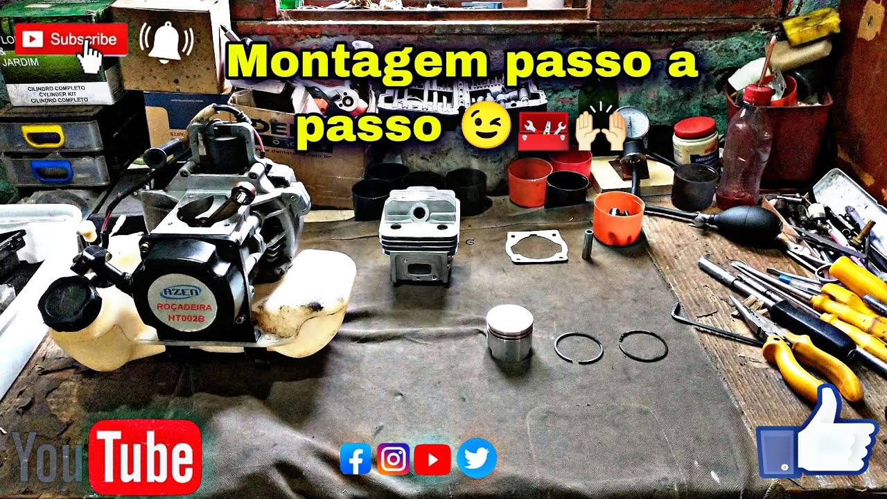 Como montar cilindro e pistão em  roçadeiras importadas