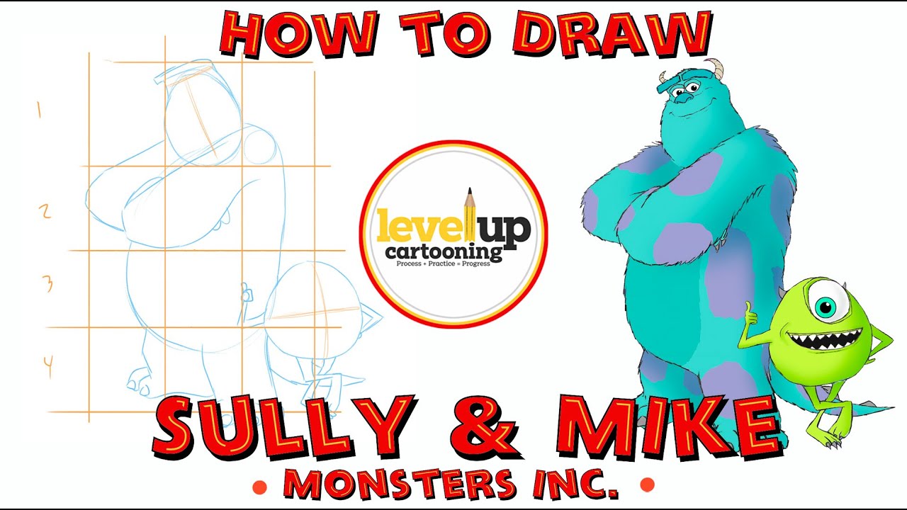 Draw Monsters Inc. Characters, Sully and Mike,  easy, step by step