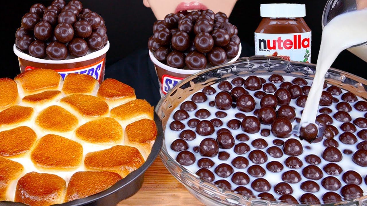 ASMR DARK MALTESERS MAGNUM CHOCOLATE ICE CREAM DESSERT S'MORES DIP NUTELLA MUKBANG 먹방 EATING SOUNDS
