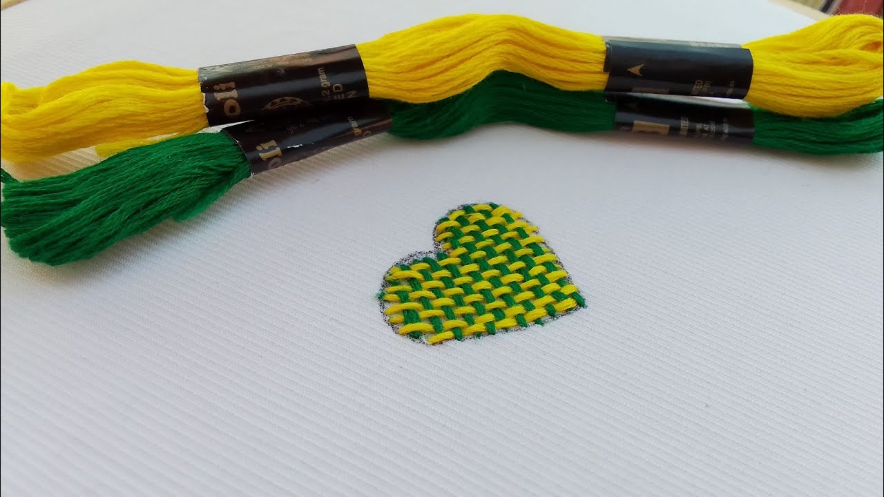 Checker Heart Stitch.💛💚 #heart #embroidery #viralvideo 