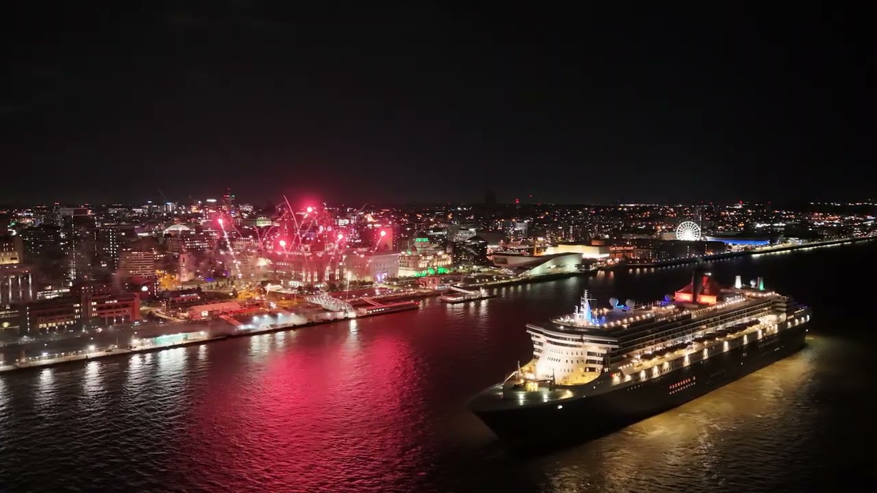 QUEEN MARY 2 DEPARTING  LIVERPOOL  FIREWORK DISPLAY 19th September 2025