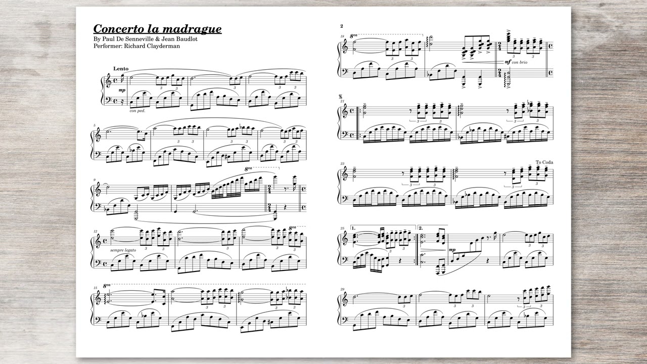 Concerto la madrague - Piano Sheet Music | Paul De Senneville & Jean Baudlot | Richard Clayderman