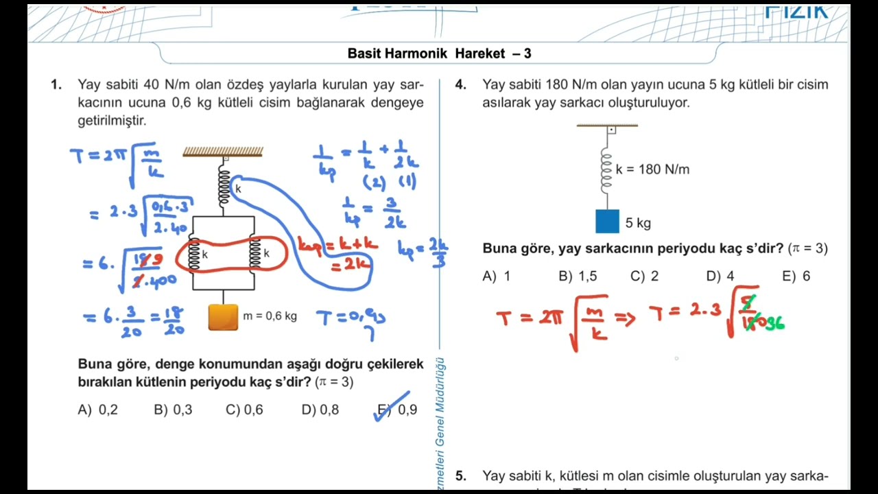 Test-13- Basit Harmonik Hareket-3  (Meb Kazanım Kavrama Testi- 12. Sınıf - KK-13)