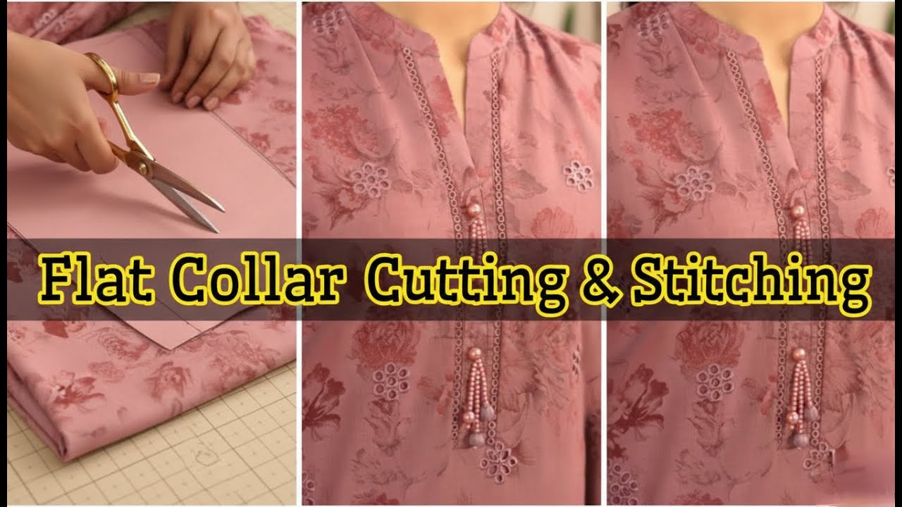 Flat collar cutting and Stitching with lace || Collar neck design #neckdesign