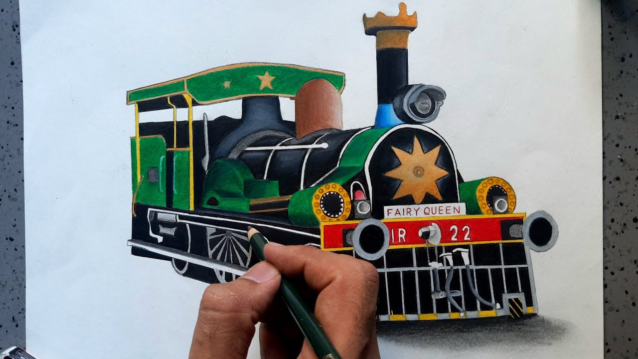 Drawing a steam locomotive || Fairy Queen || Indian Railways