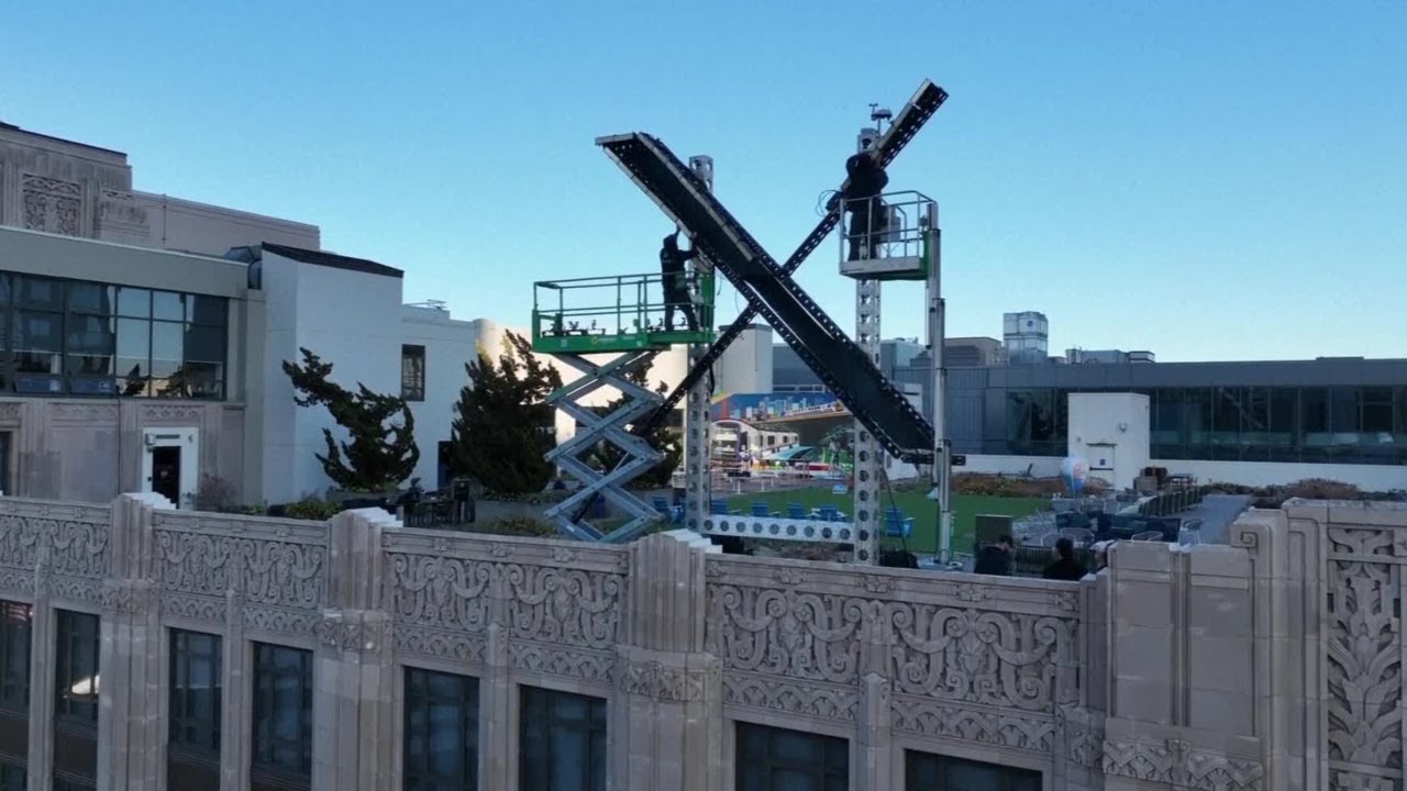 New 'X' logo installed on Twitter HQ rooftop in San Francisco