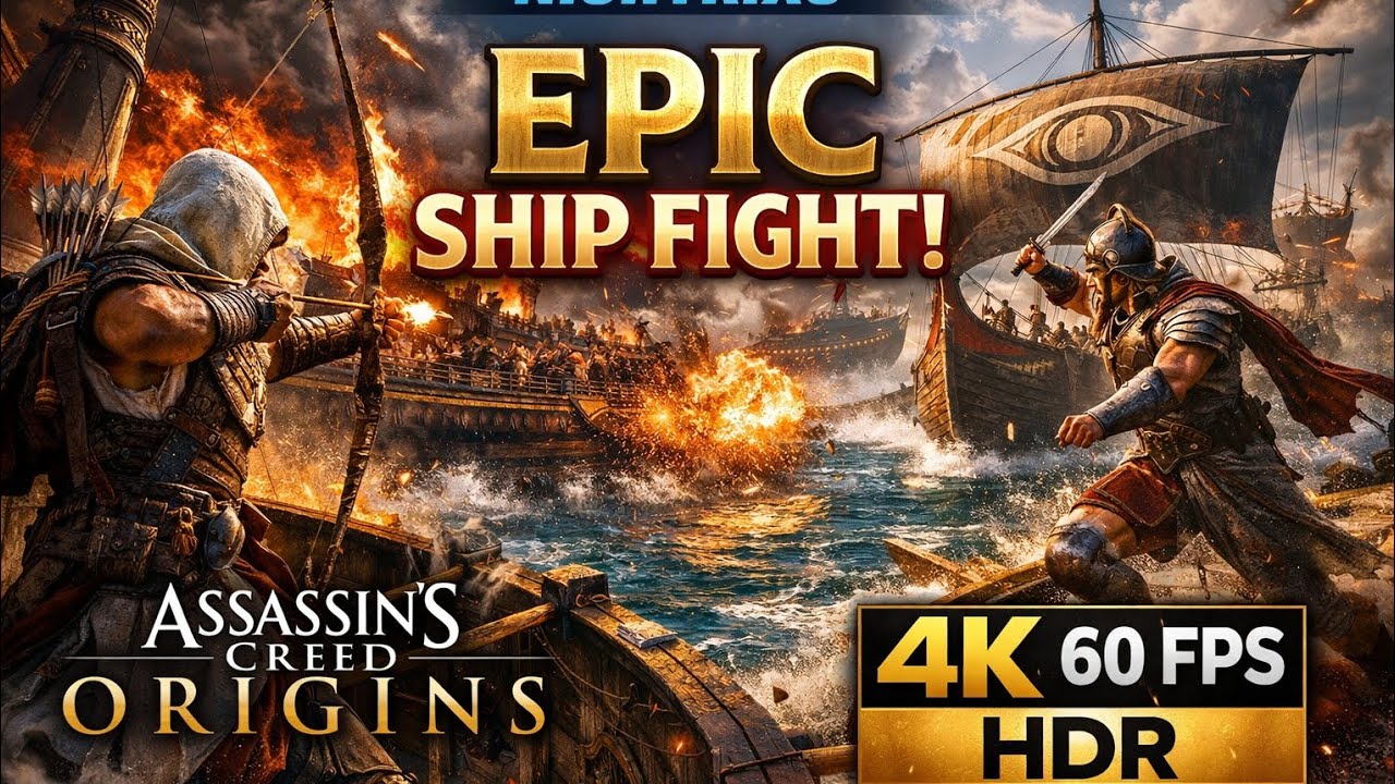 Assassin’s Creed Origins EPIC SHIP FIGHT 🔥 Naval Battle 4K 60FPS HDR | Ultimate Gameplay 