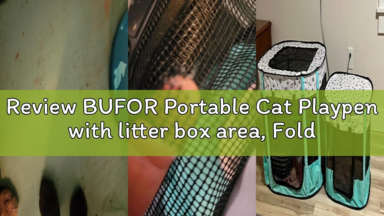 Review BUFOR Portable Cat Playpen with litter box area, Foldable Pet Dog Playpen, for Kitten Puppy P