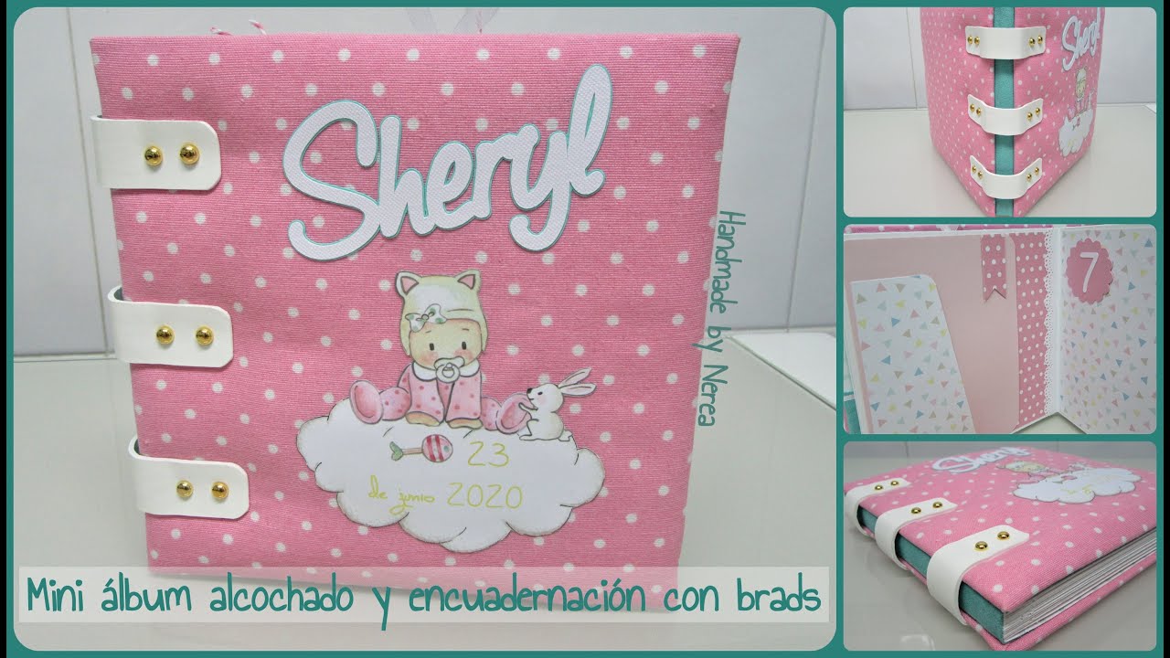 Mini álbum acolchado - Encuadernación con tiras de ecopiel y brads - Scrapbooking