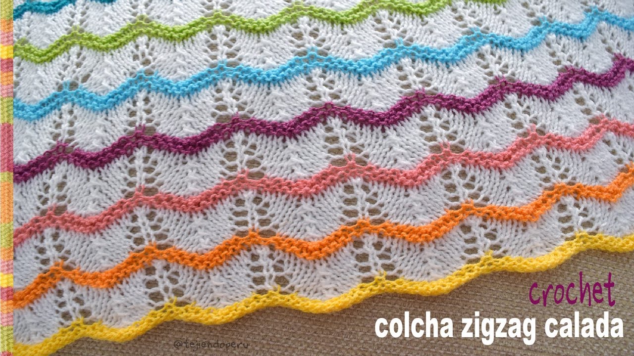 Colchas zigzag caladas tejidas en dos agujas para bebés - Tejiendo Perú