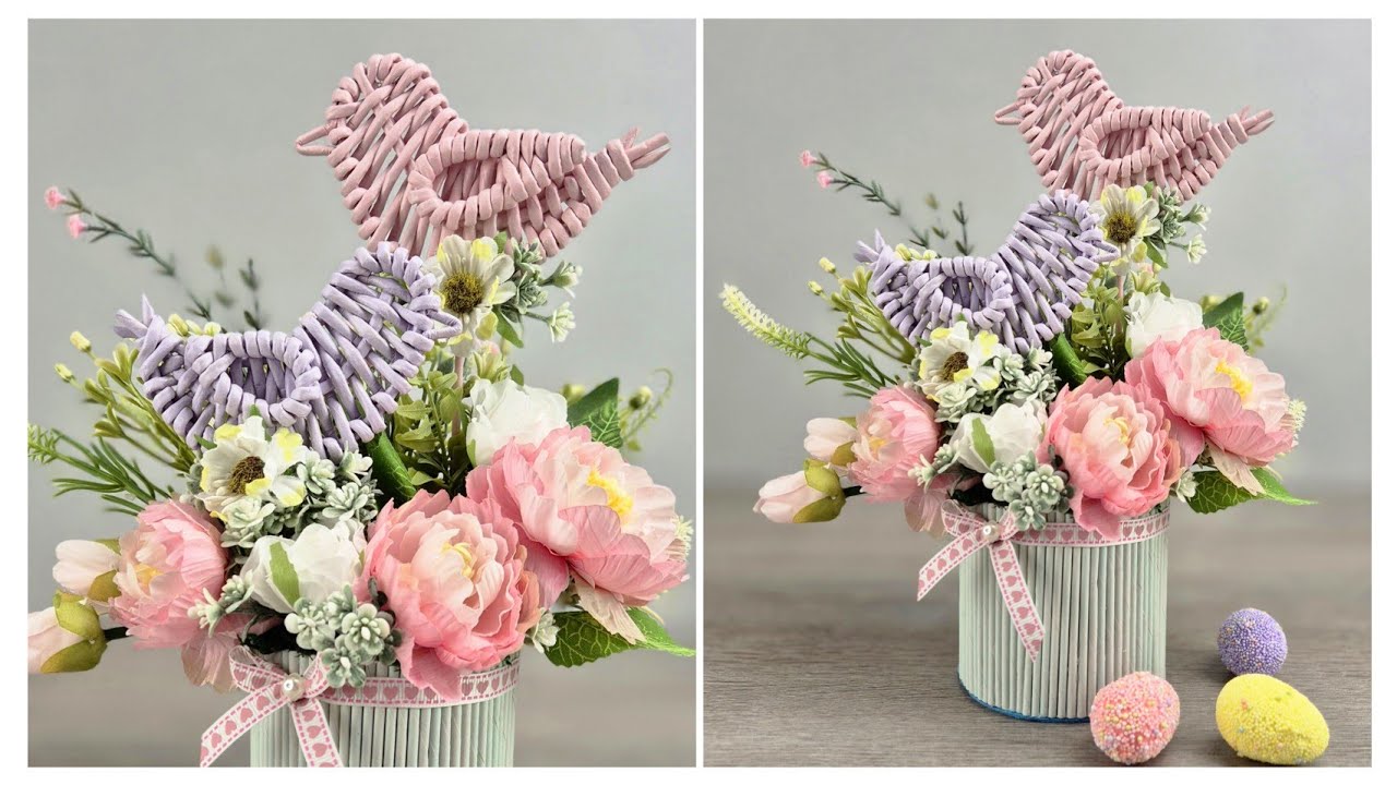 Невероятная весенняя композиция из бумажных трубочек, которая очаровывает с первого взгляда.