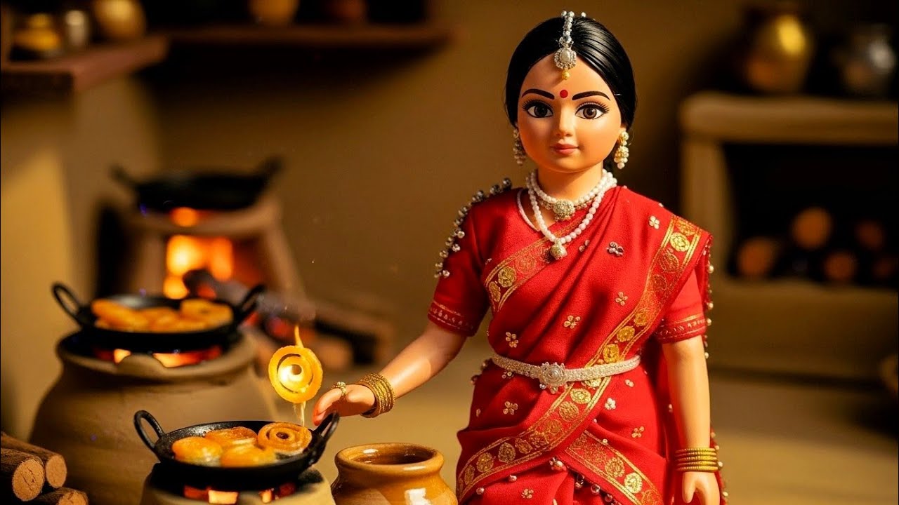 Miniature Doll Jalebi Making ASMR | Tiny Indian Village Sweet Cooking | Crispy Spiral Dessert 