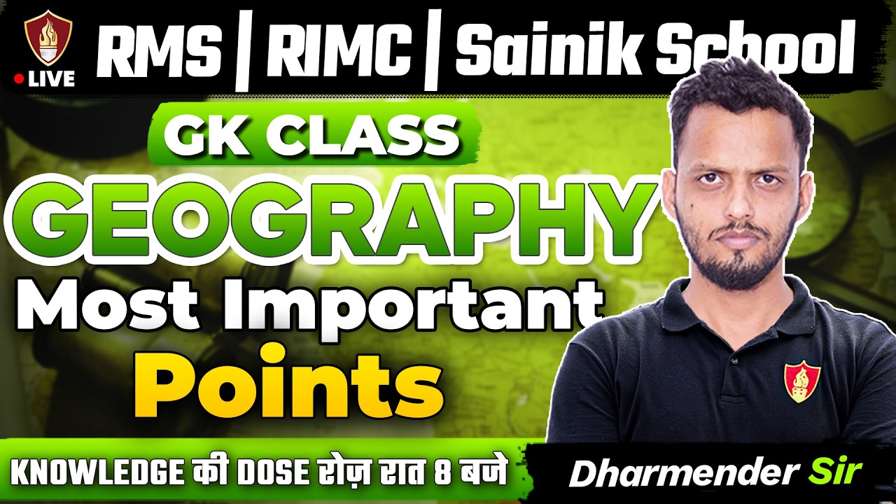 Sainik School 2026 27 | RMS | Geography Most Important Points | GK Knowledge | RIMC Coaching