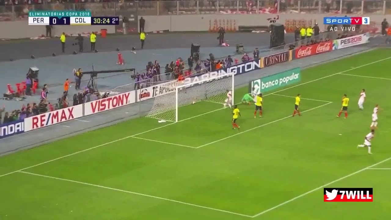 O Gol De Guerrero De falta PERU 1 X 1 COL&Ocirc;MBIA eliminat&oacute;rias da Am&eacute;rica do Sul &Uacute;ltima rodada