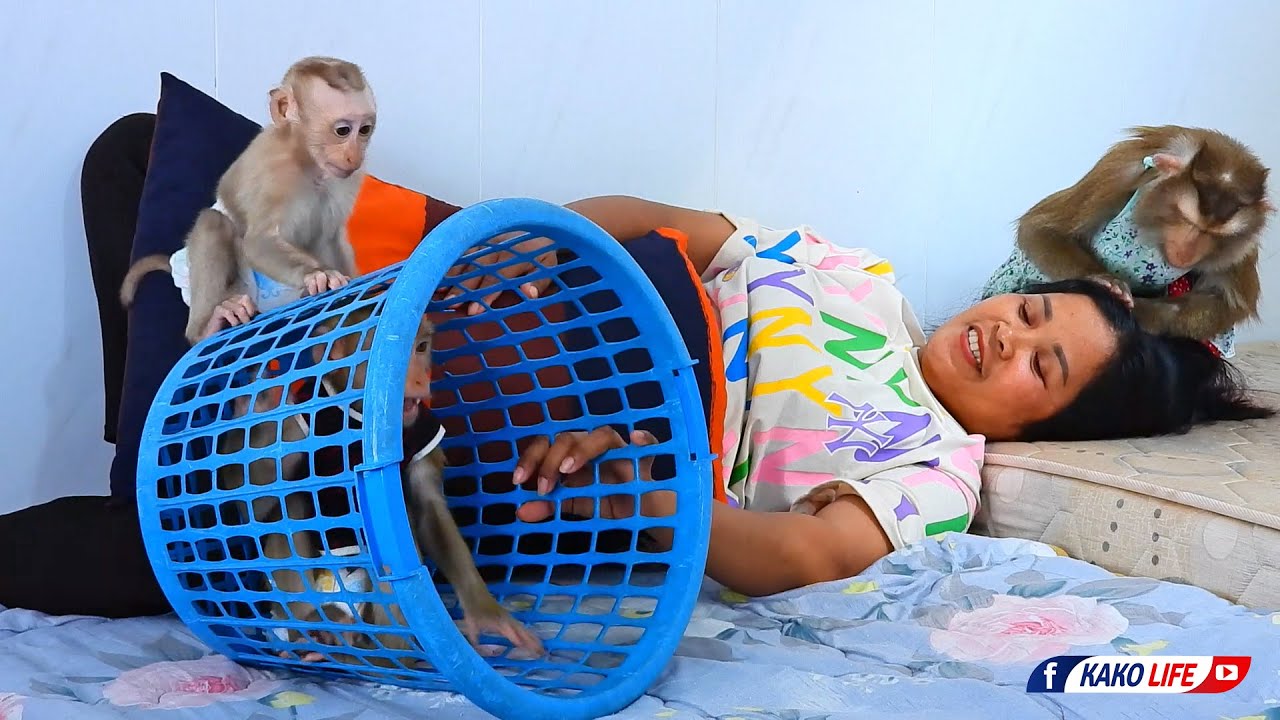 Sister Valen With Brother Luka Playing In Basket Together