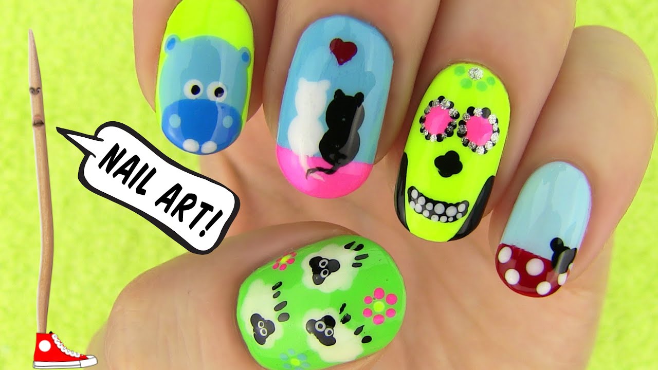 Nails, Nail Art Tutorial Using a Toothpick! 5 Nails, Nail Art Designs