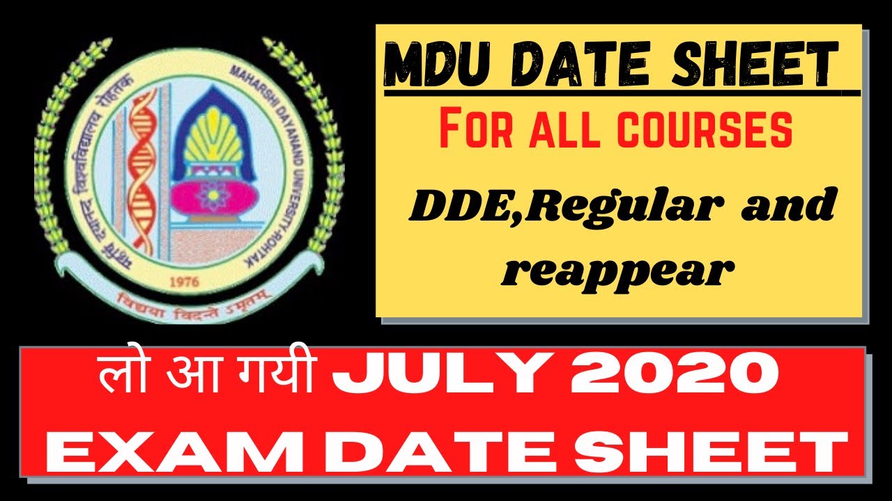 MDU date sheet 2020 released || final year and reappear distance and regular || for all UG PG course