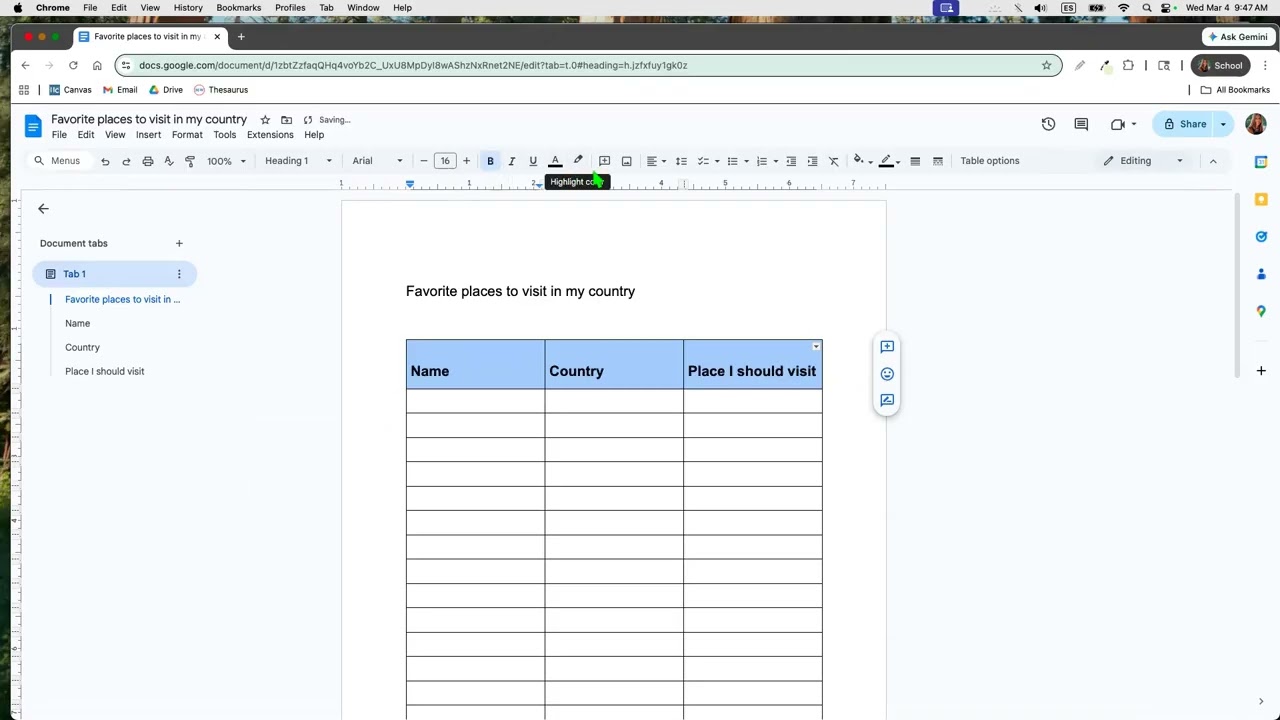 Google Docs Insert Table