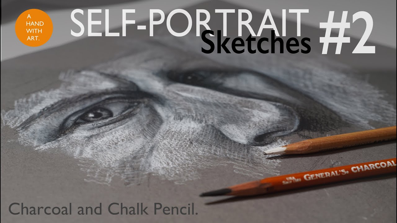 SELF-PORTRAIT Sketches #2 Charcoal and Chalk Pencil on Grey Card