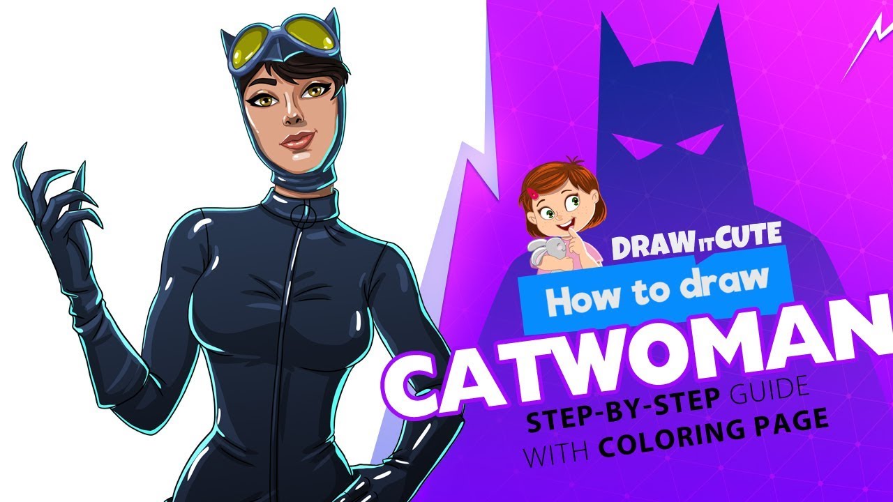 How to draw Catwoman  | Fortnite X Batman step-by-step drawing tutorial with coloring page
