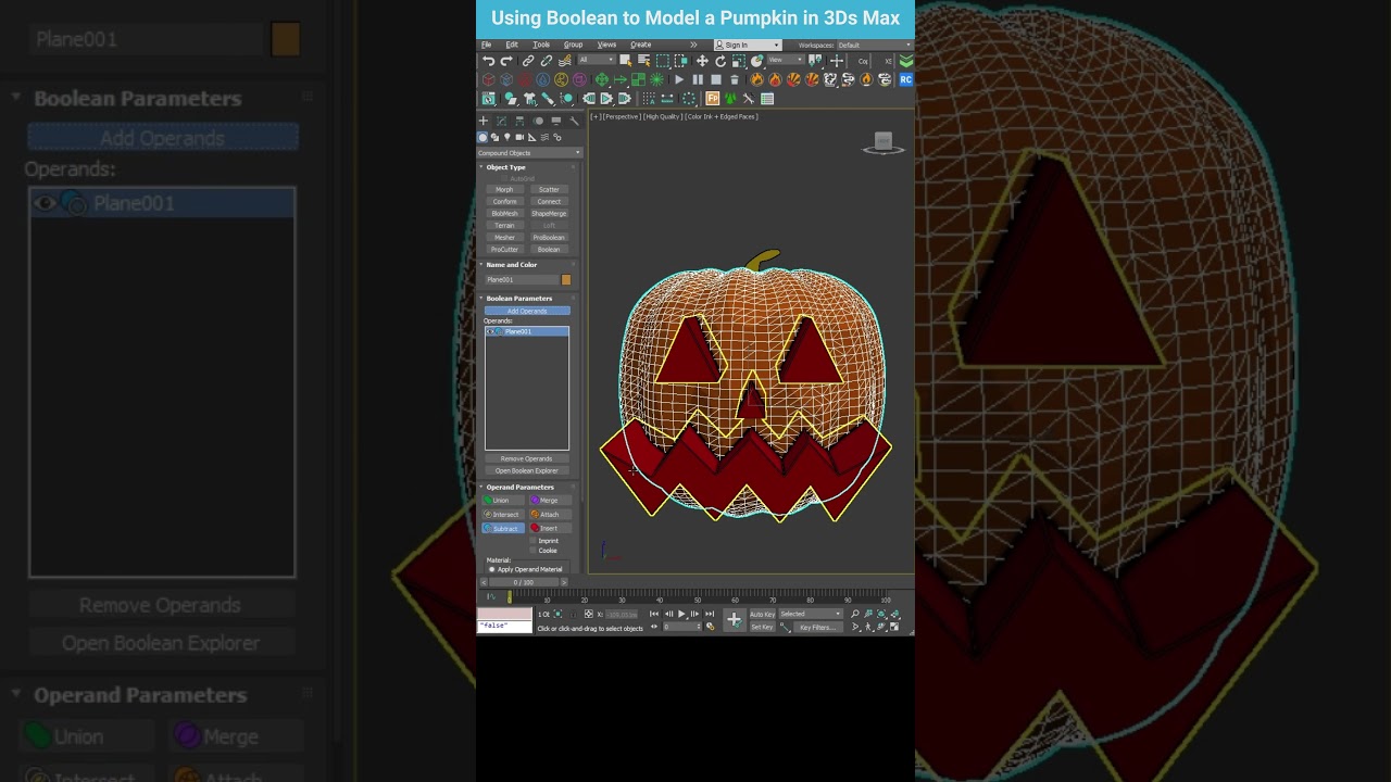 Modeling a Halloween Pumpkin with Boolean Cuts in 3ds Max 🎃 #shorts  #3dsmax #boolean #halloween