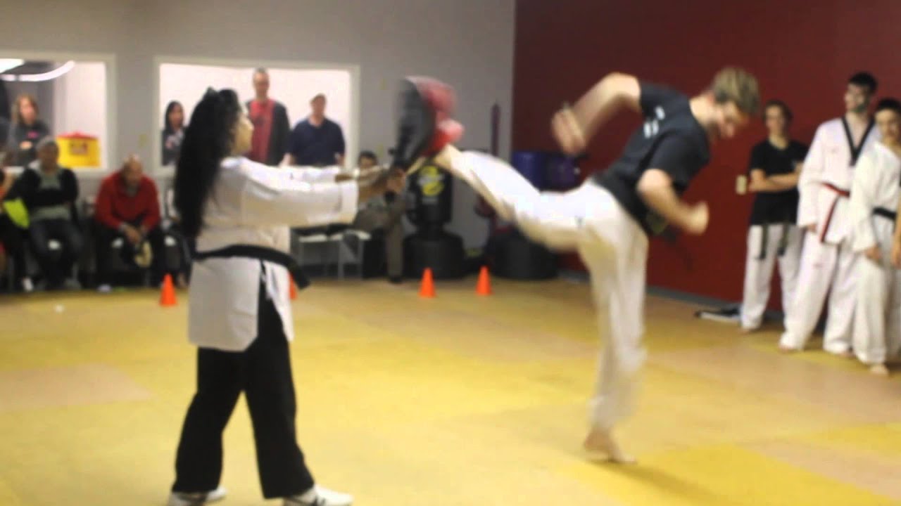 Students Practicing Taekwondo Kicking at D'Souza Martial Arts Waterloo