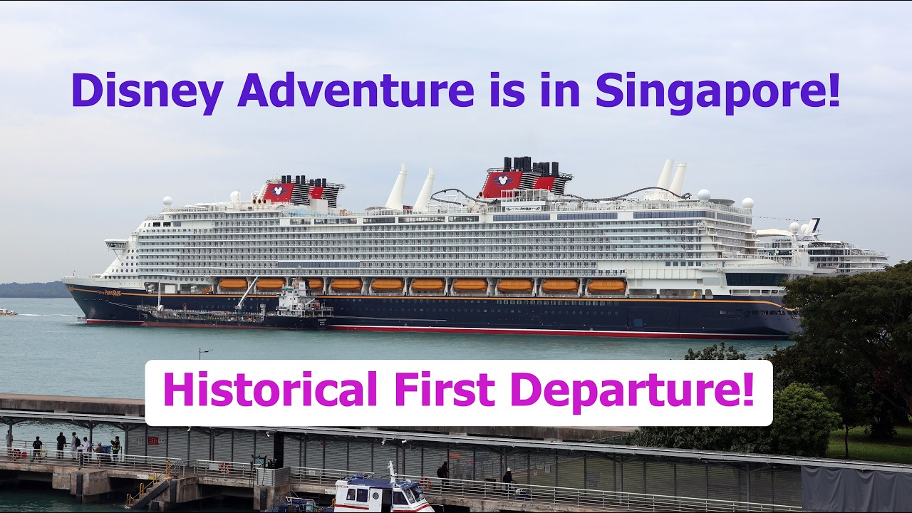 Исторический первый рейс круизного лайнера Disney Adventure Cruise из круизного центра Marina Bay...
