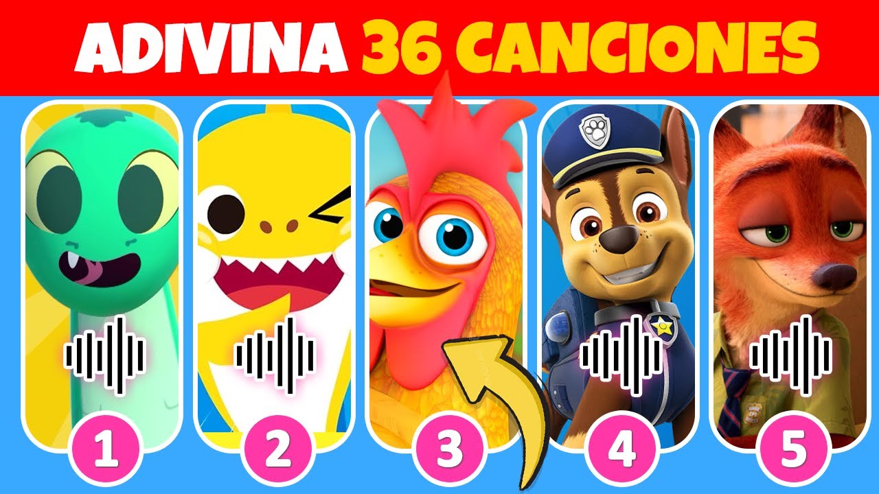 ¡Adivina 36 CANCIONES INFANTILES😀🎶20 Minutos De CANCIONES😱🎶Bluey💙Granja❤️¿Cómo se llama la Canción?🎵