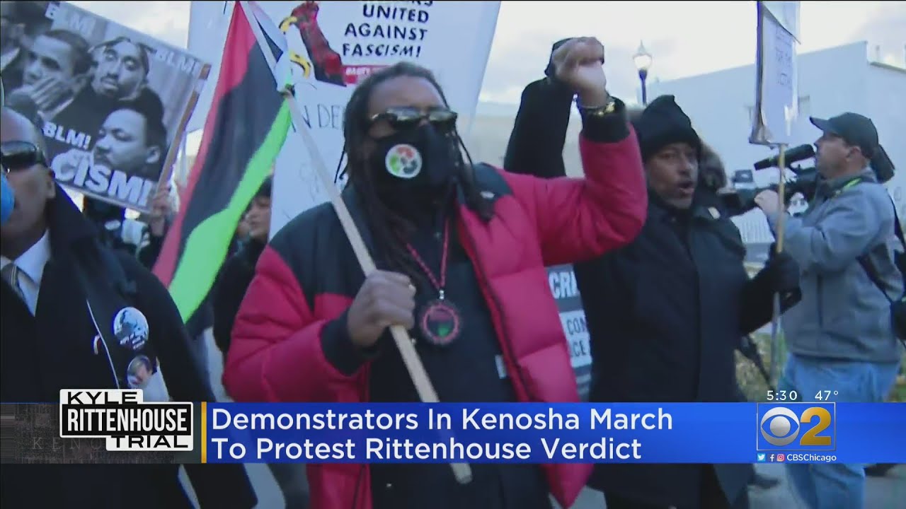 Demonstrators In Kenosha March To Protest Rittenhouse Verdict