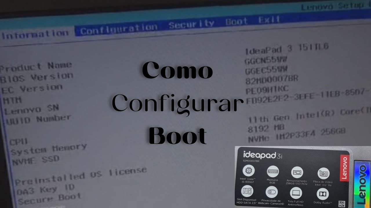 Como configurar boot para formatar lenovo ideapad 3i ( IdeaPad 15 l TL6). Passo a passo!