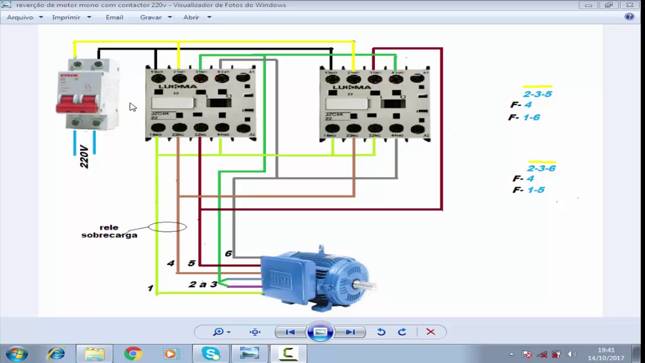 INVERSÃO DE MOTOR MONOFÁSICO COM CONTACTOR 220V