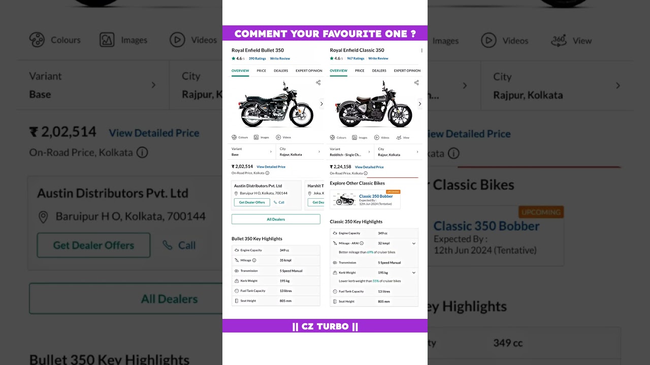 Royal Enfield Bullet 350 Vs Royal Enfield Classic 350 Full Comparison Review