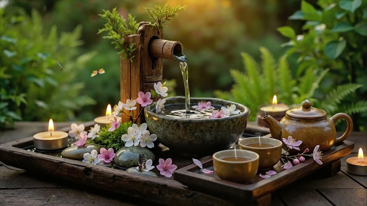 Instant Peace in Japanese Garden 🌿 Deep Sleep Piano with Water Fountain Sounds | Deep Relaxation