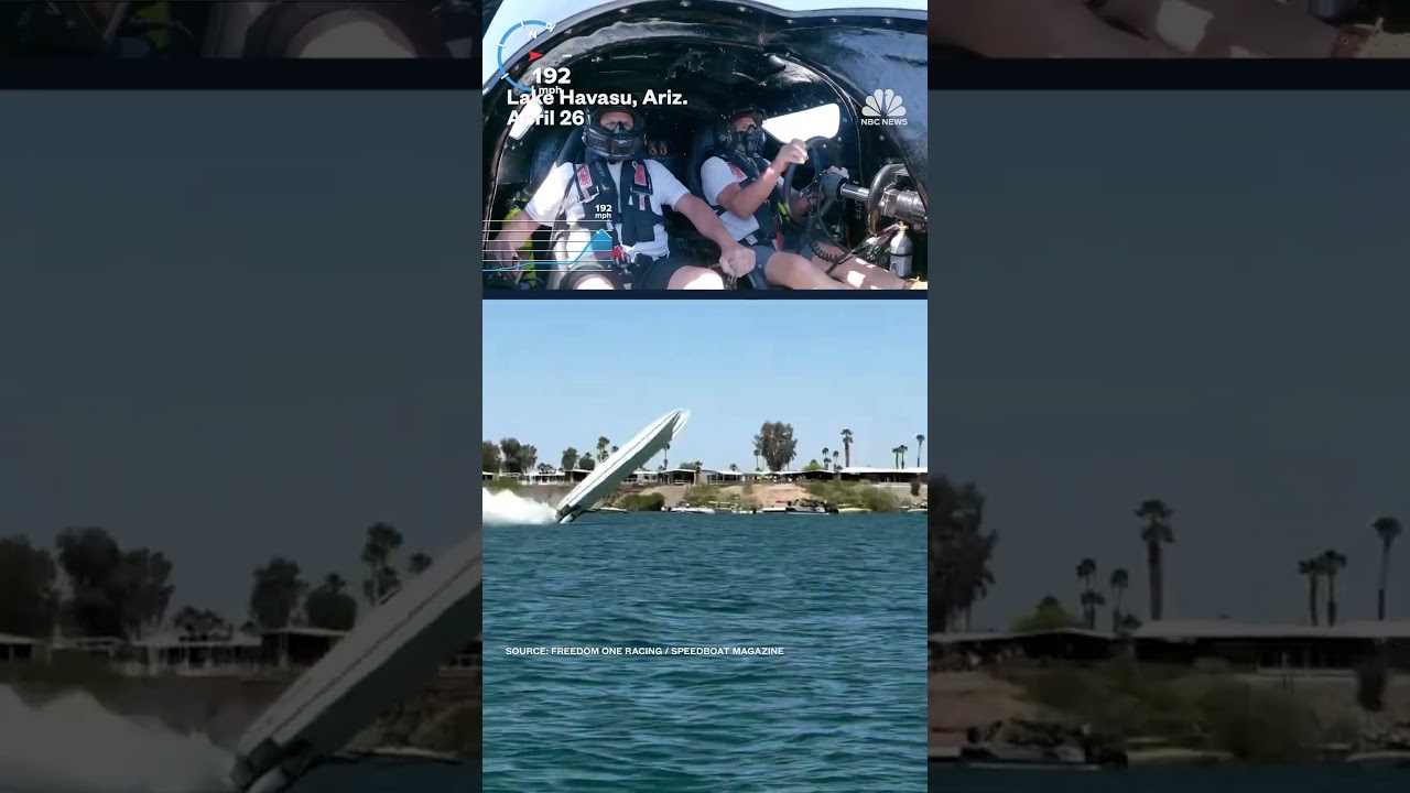 This is the view from the cockpit of a boat that flipped through the air in a boat race