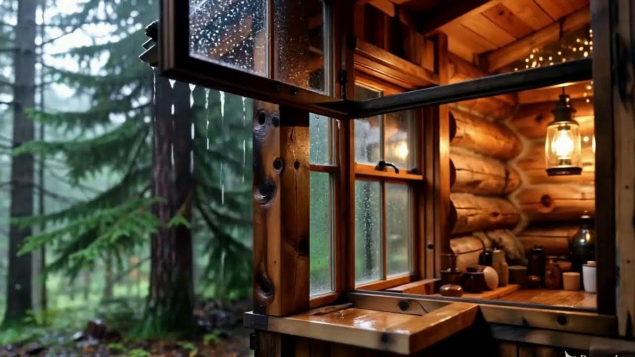Relaxing Acoustic Guitar by the Campfire 🌧️ Rain on Window Cozy Cabin for Sleep & Stress Relief