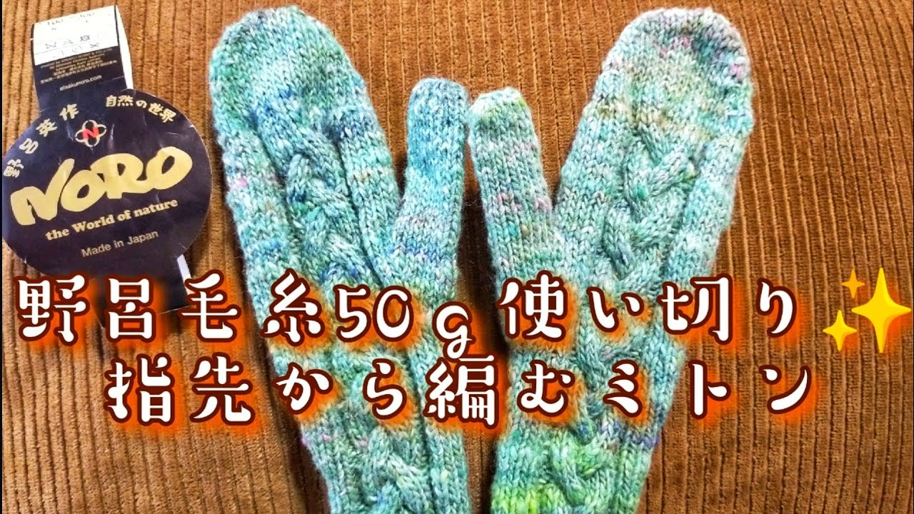 【野呂毛糸🧶】50ｇ使い切りたくて、親指からミトン編みました😍