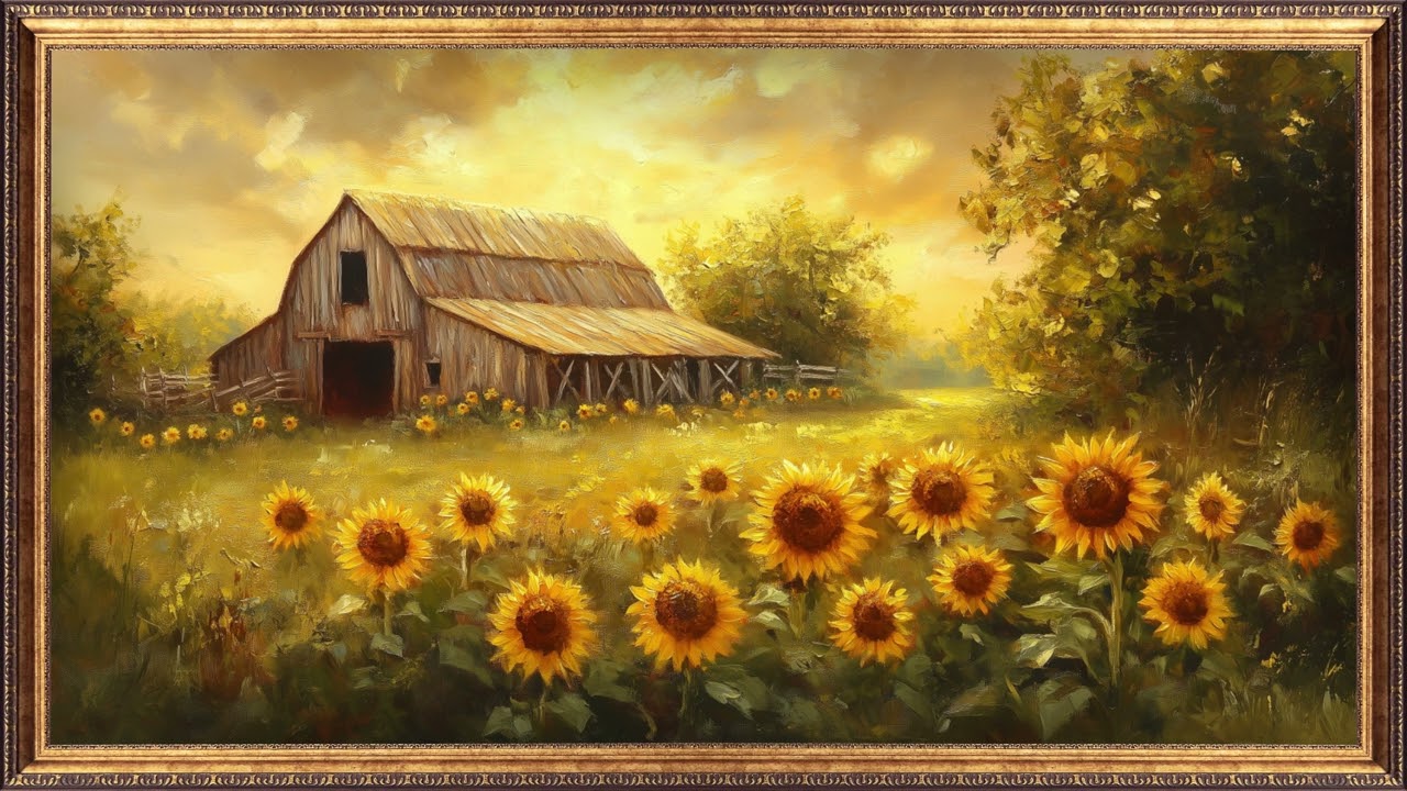 Sunflower Barn | TV Screensaver | Rustic Summer Vintage Countryside Wallpaper
