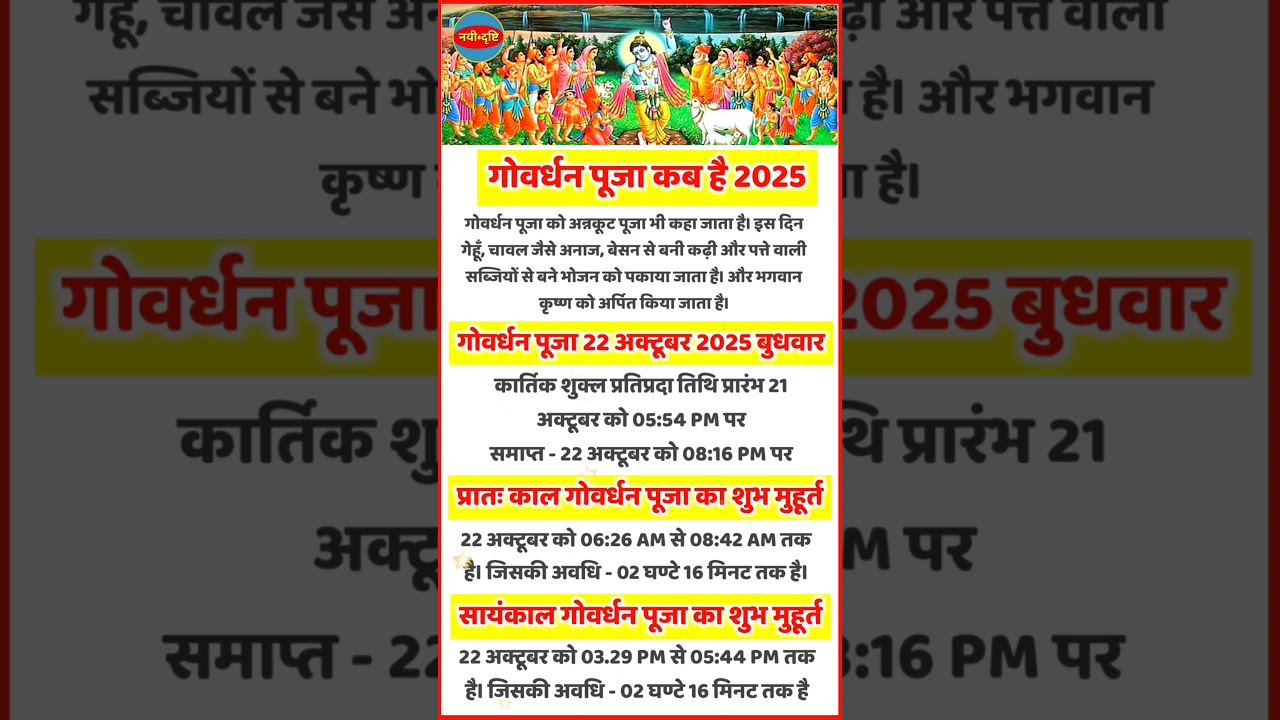 गोवर्धन पूजा 2025 में कब है | Govardhan Puja 2025 Date & Time | Govardhan Puja 2025 | Govardhan Puja