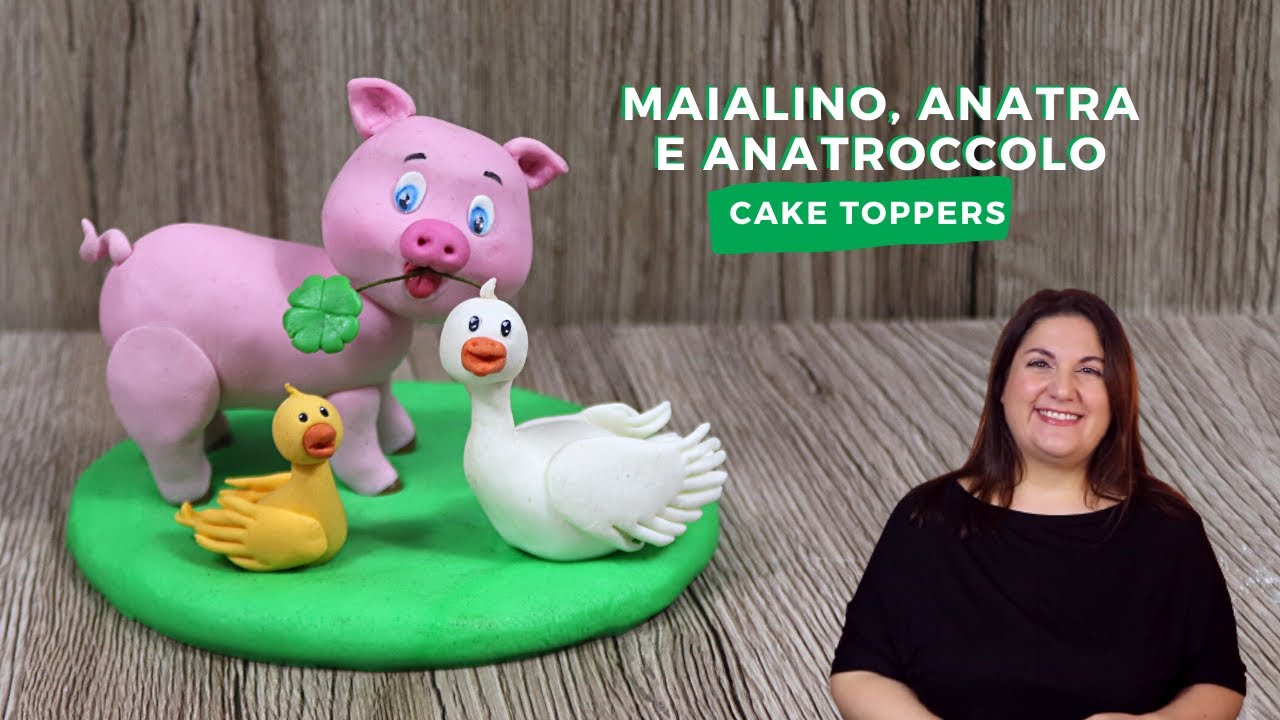 Maialino, Anatra e Anatroccolo in pasta di zucchero Cake Toppers